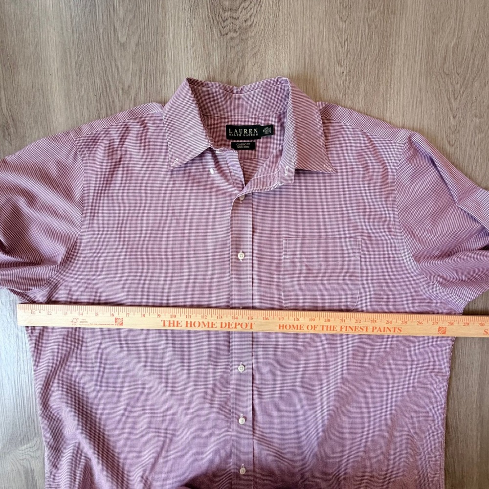 Lauren Ralph Lauren Men 18 34/35 Classic Fit Burgundy Gingham Button Down Shirt - Picture 5 of 6